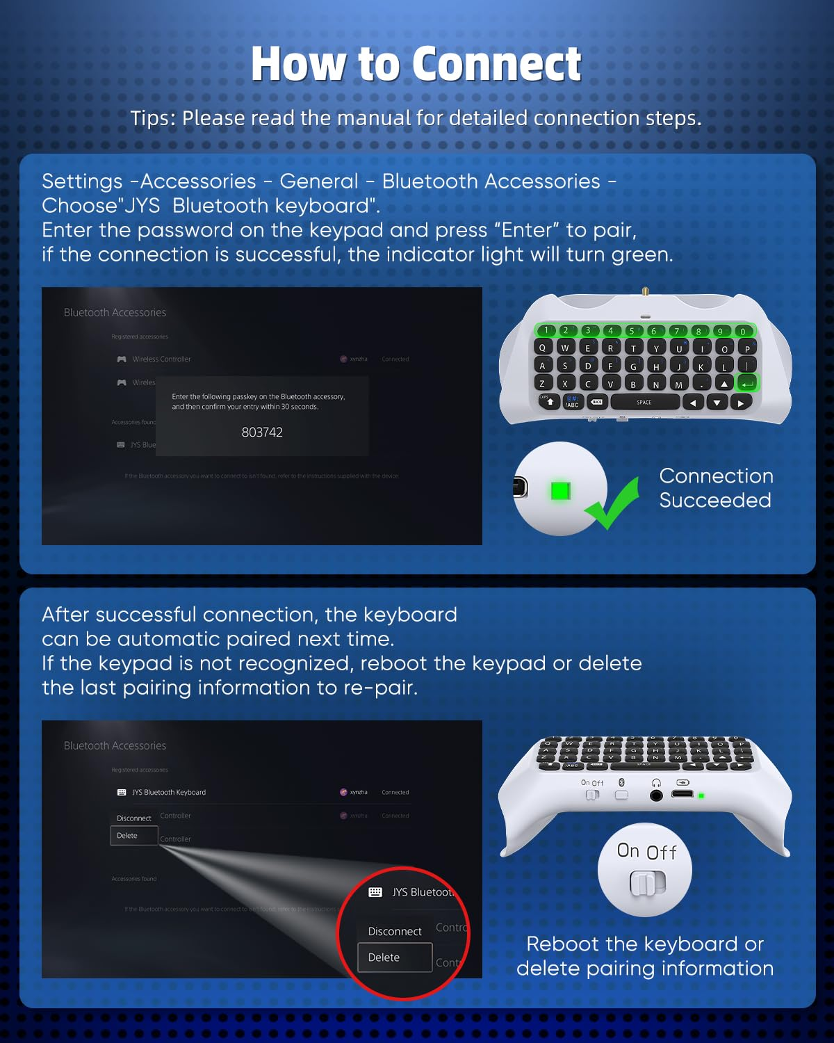 Anleitung zur Verbindung eines Bluetooth-Keyboards mit einem Code.
