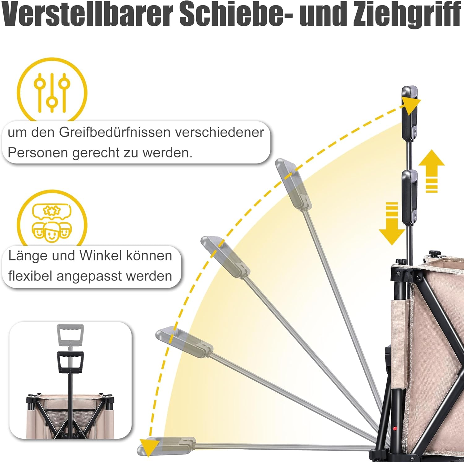 Verstellbarer Griff für Wagen: Länge und Winkel sind flexibel anpassbar.