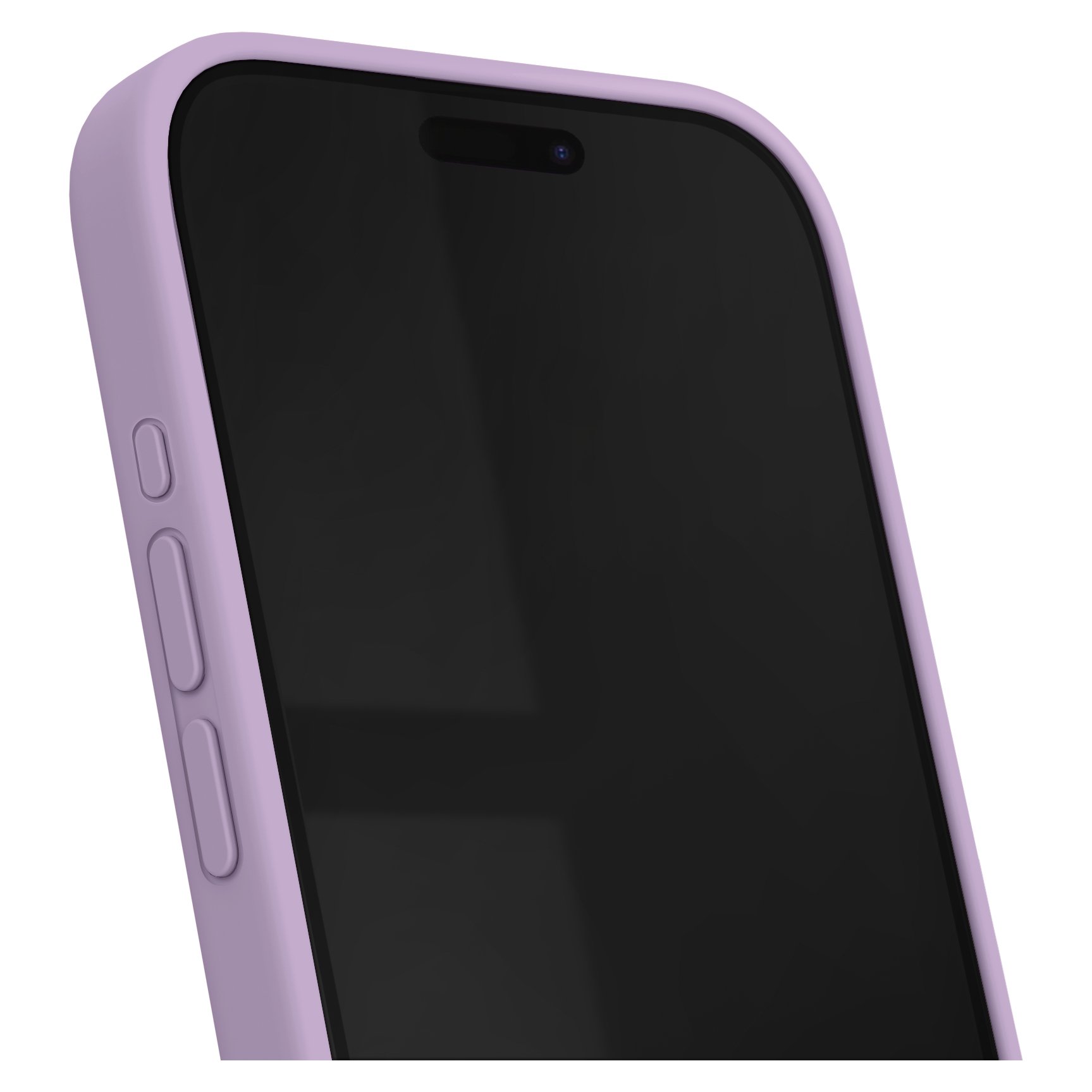 Ein lila Handy mit schwarzem Bildschirm und einer Notch.