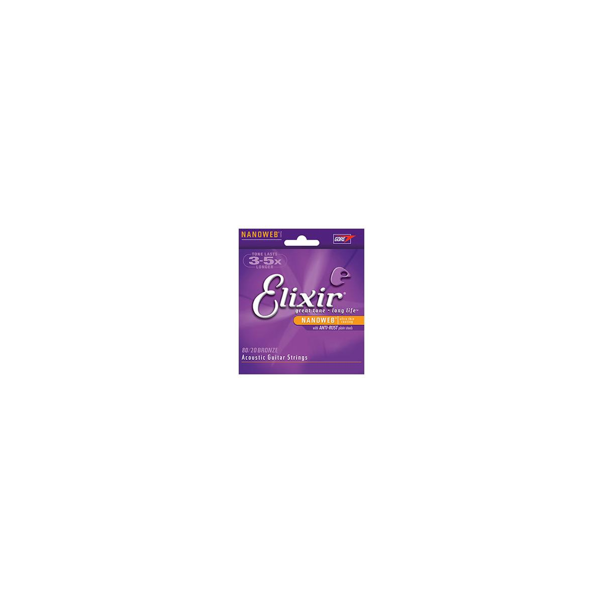 Elixir NANOWEB 80/20 Bronz Akustik Gitar Teli, Anti-RUST düz tellerli.