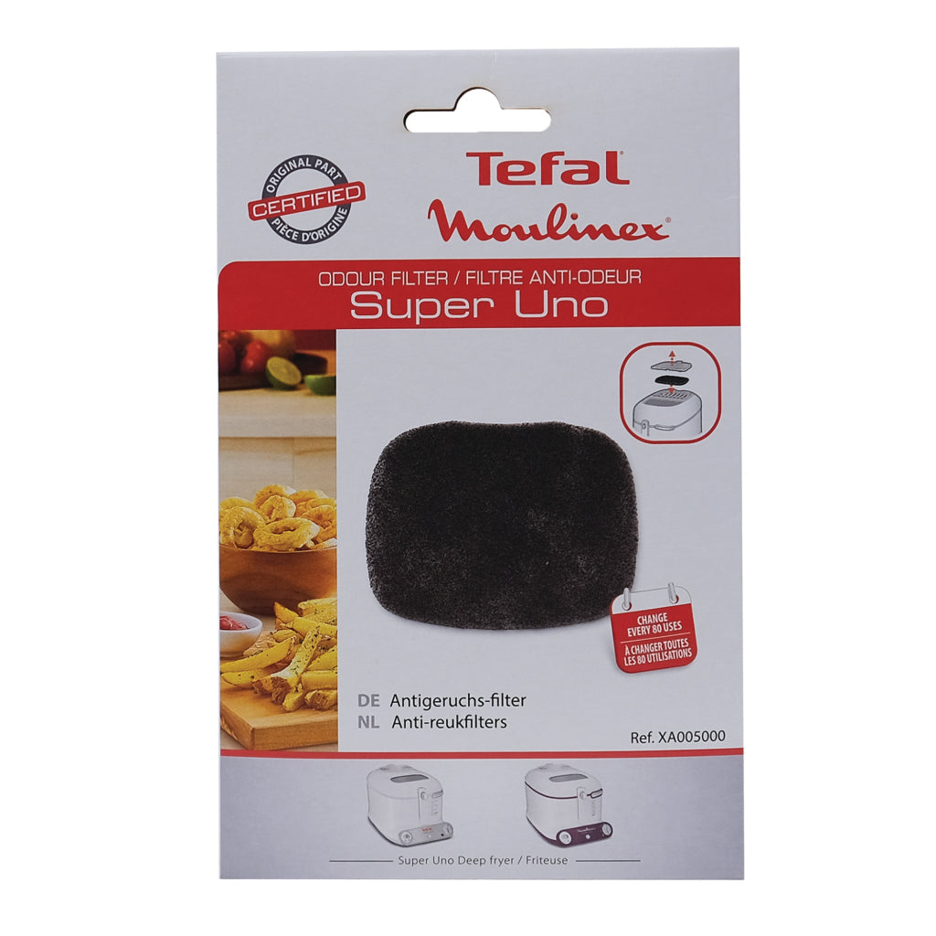 Verpackung eines Tefal Moulinex Geruchsfilters für Super Uno Fritteusen.