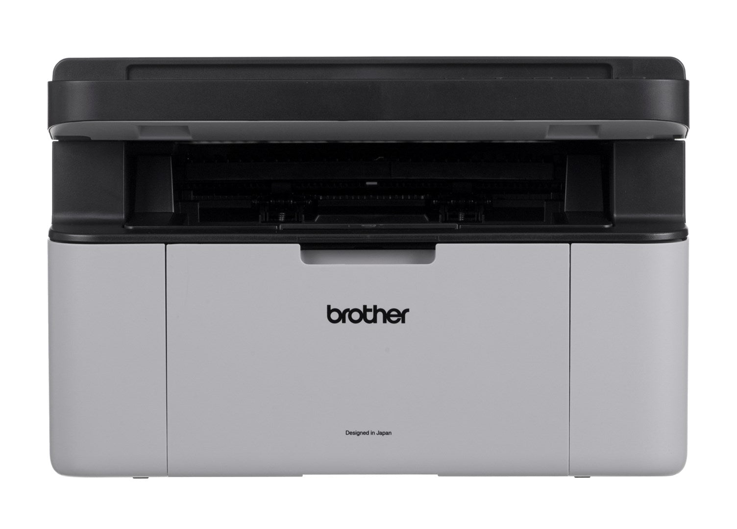Une imprimante laser Brother noire et grise claire sur fond blanc.