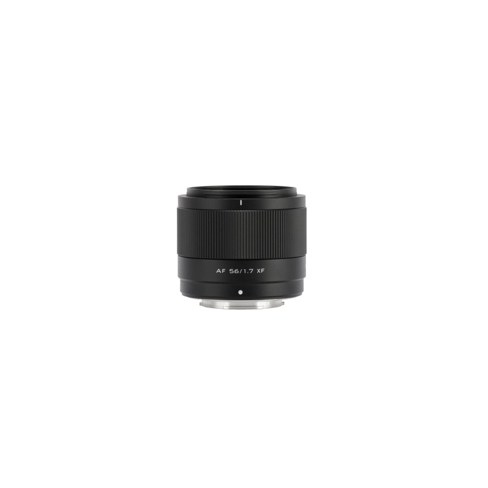 Een zwarte cameralens met de tekst AF 56/1.7 XF.