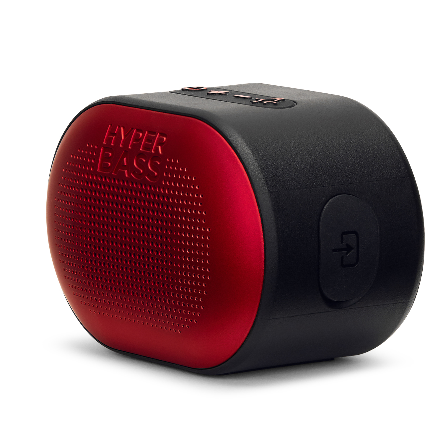 Altavoz portátil rojo y negro con 