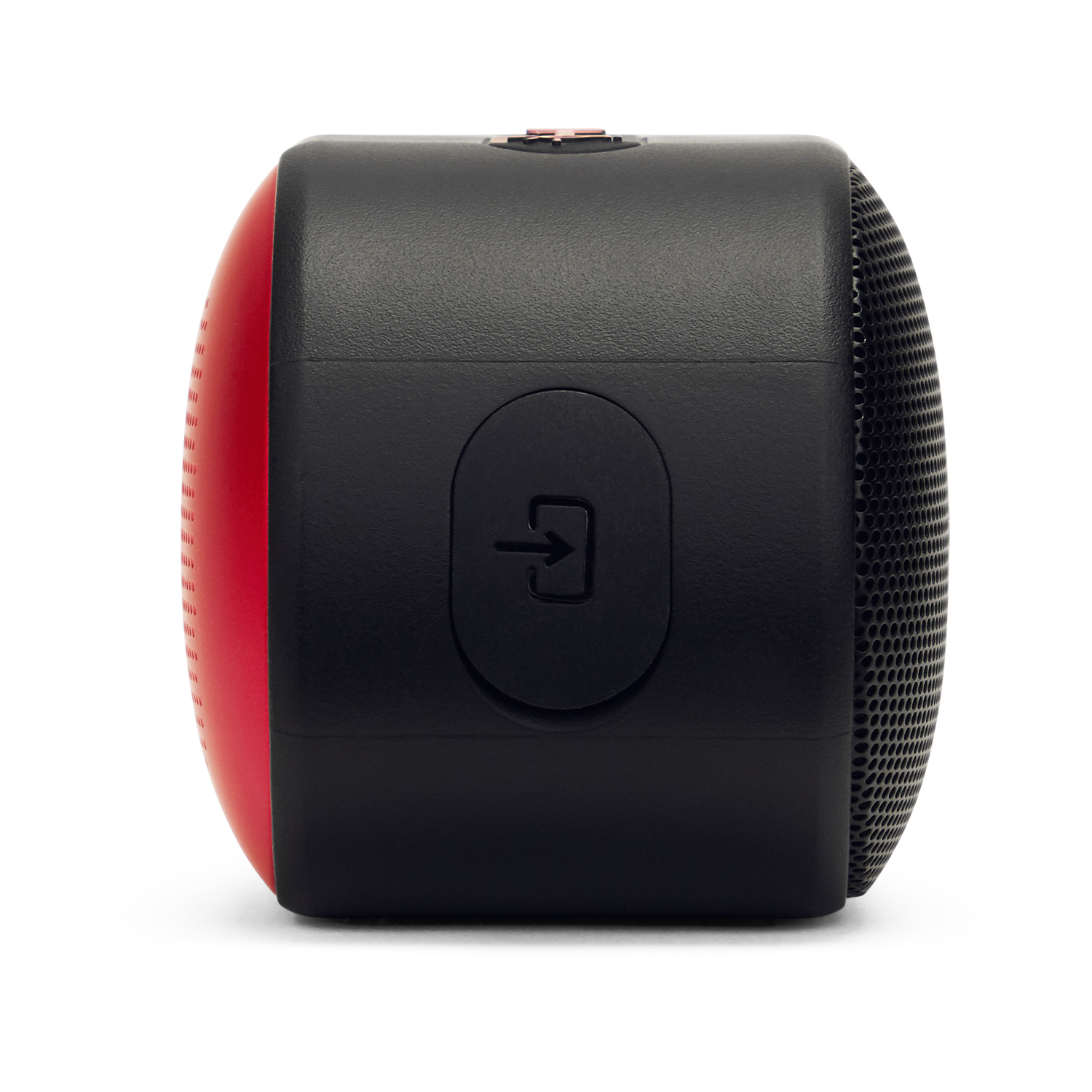 Altavoz negro con extremo rojo y un icono de flecha.