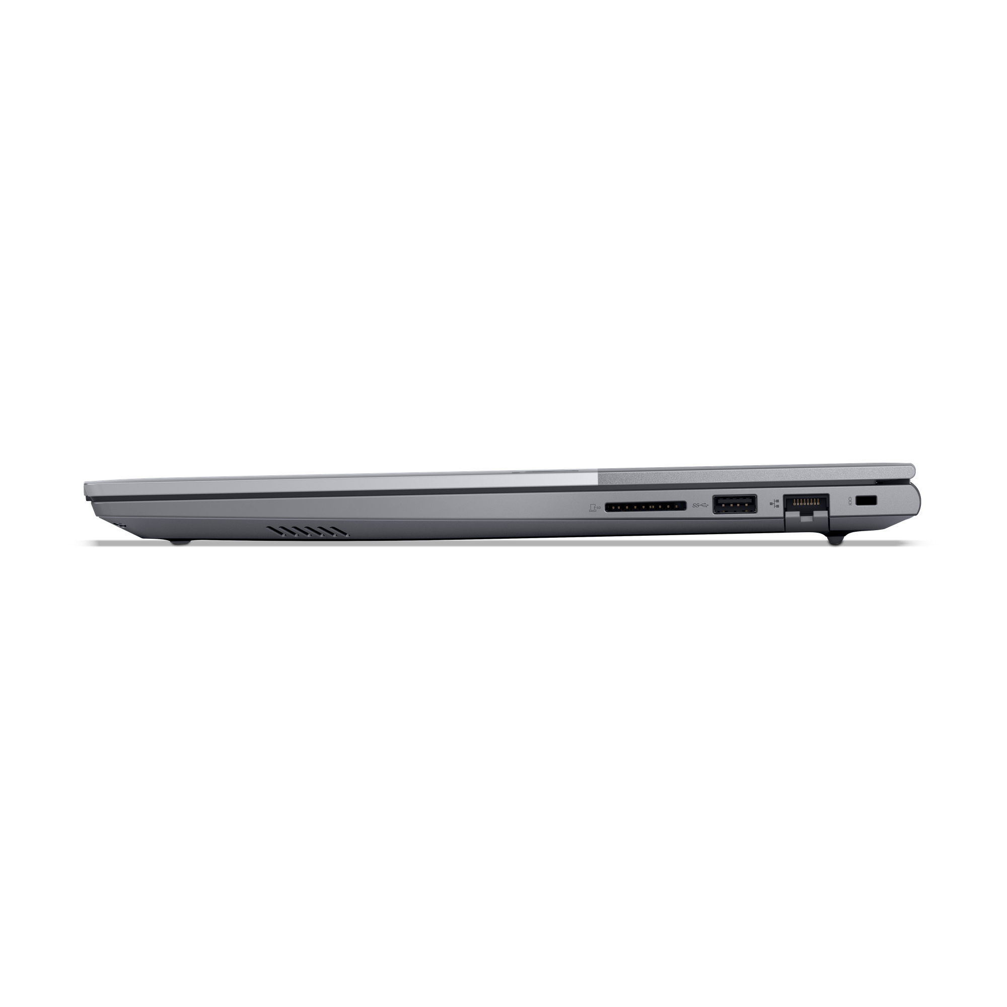 Lato laptop grigio con porte: lettore schede SD, USB-A, HDMI.