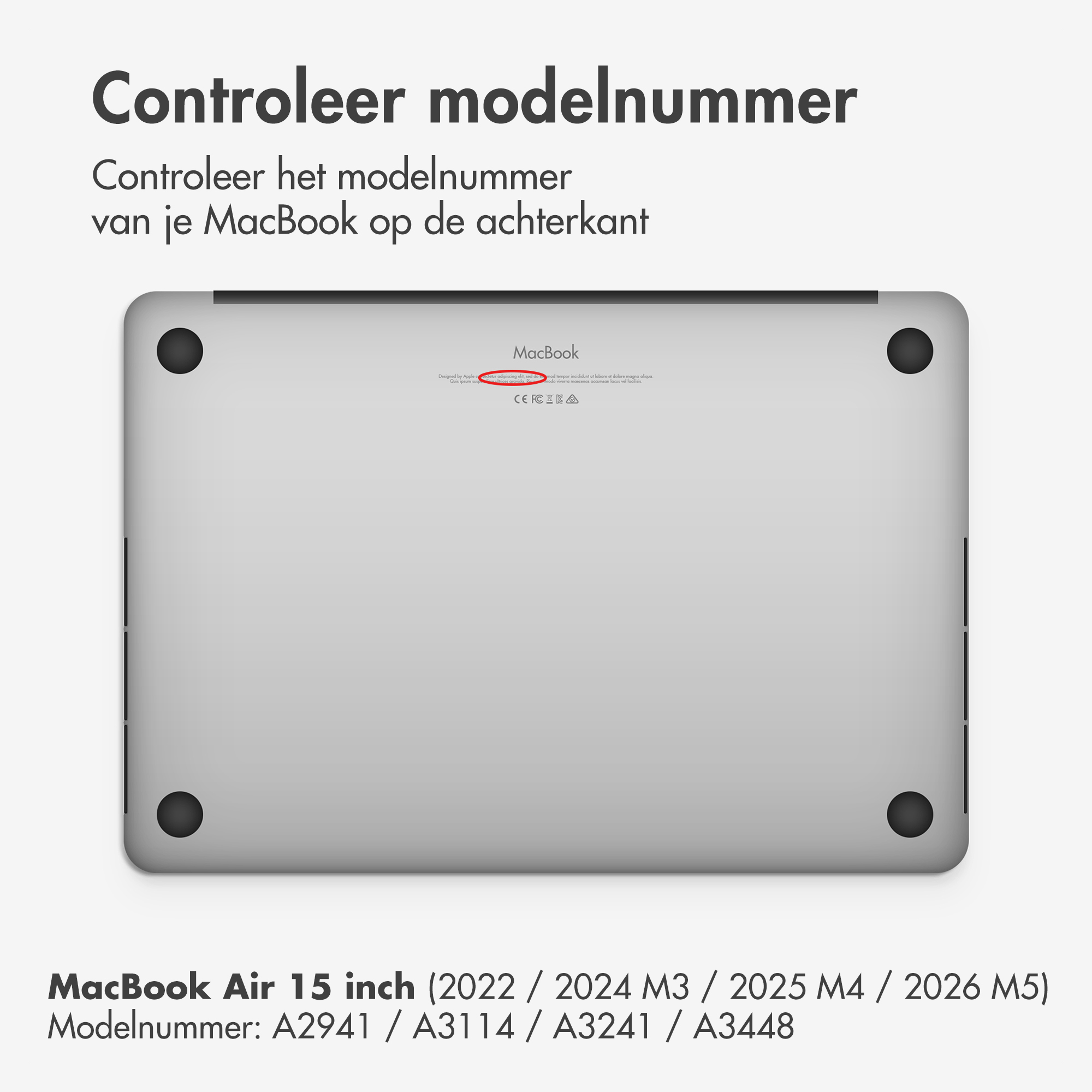 Back of a silver MacBook showing model number information.