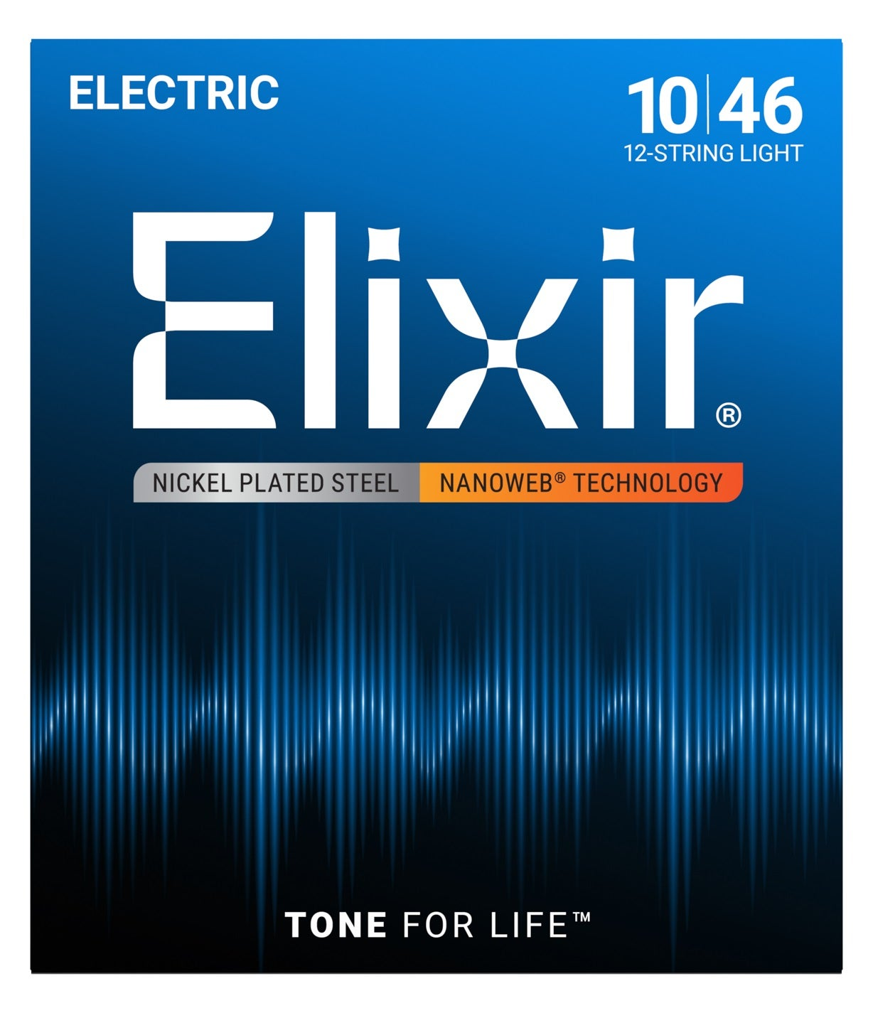 Elixir 10 46 Elektrik 12 Telli Hafif gitar teli, Nikel Kaplama Çelik, Nanoweb Teknolojisi.