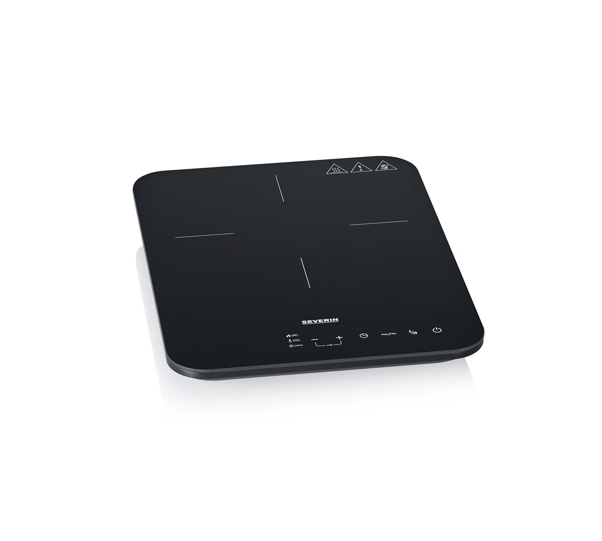 Une plaque à induction Severin noire avec commandes tactiles et deux zones de cuisson.