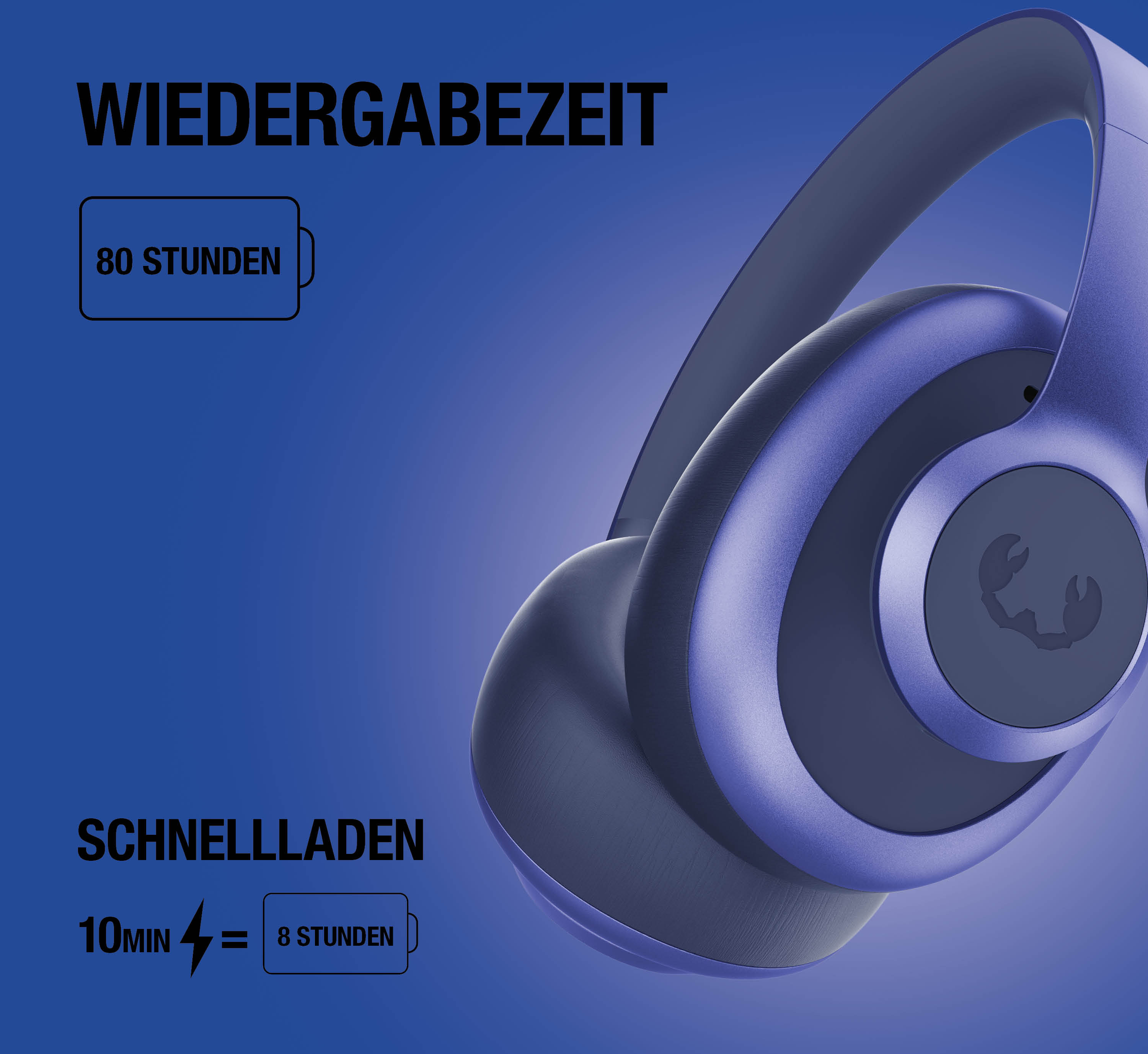 Kopfhörer mit 80 Stunden Wiedergabezeit und 10 Min. Schnellladen für 8 Stunden.