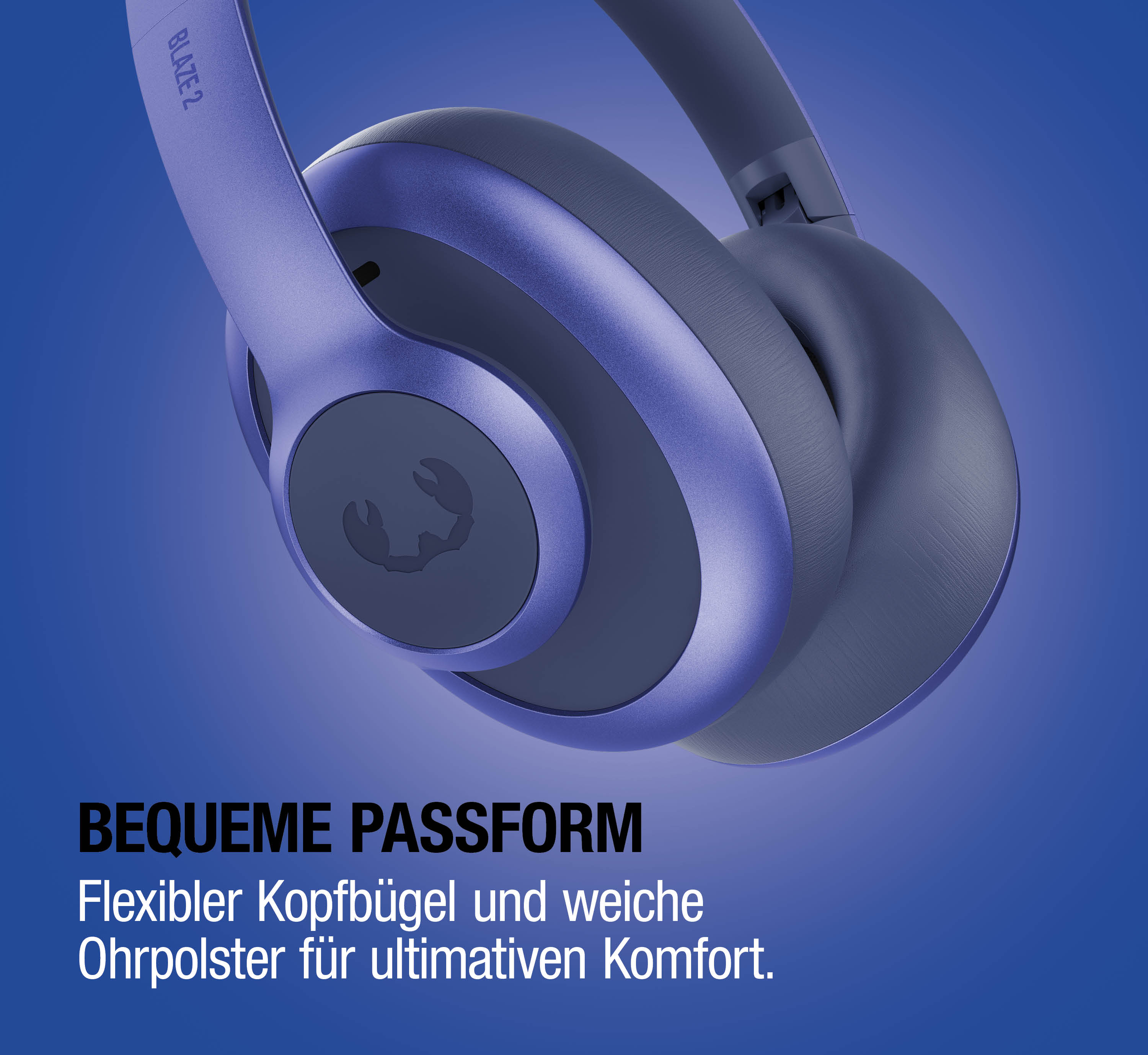 Lila Kopfhörer mit weichen Ohrpolstern und flexiblem Bügel.