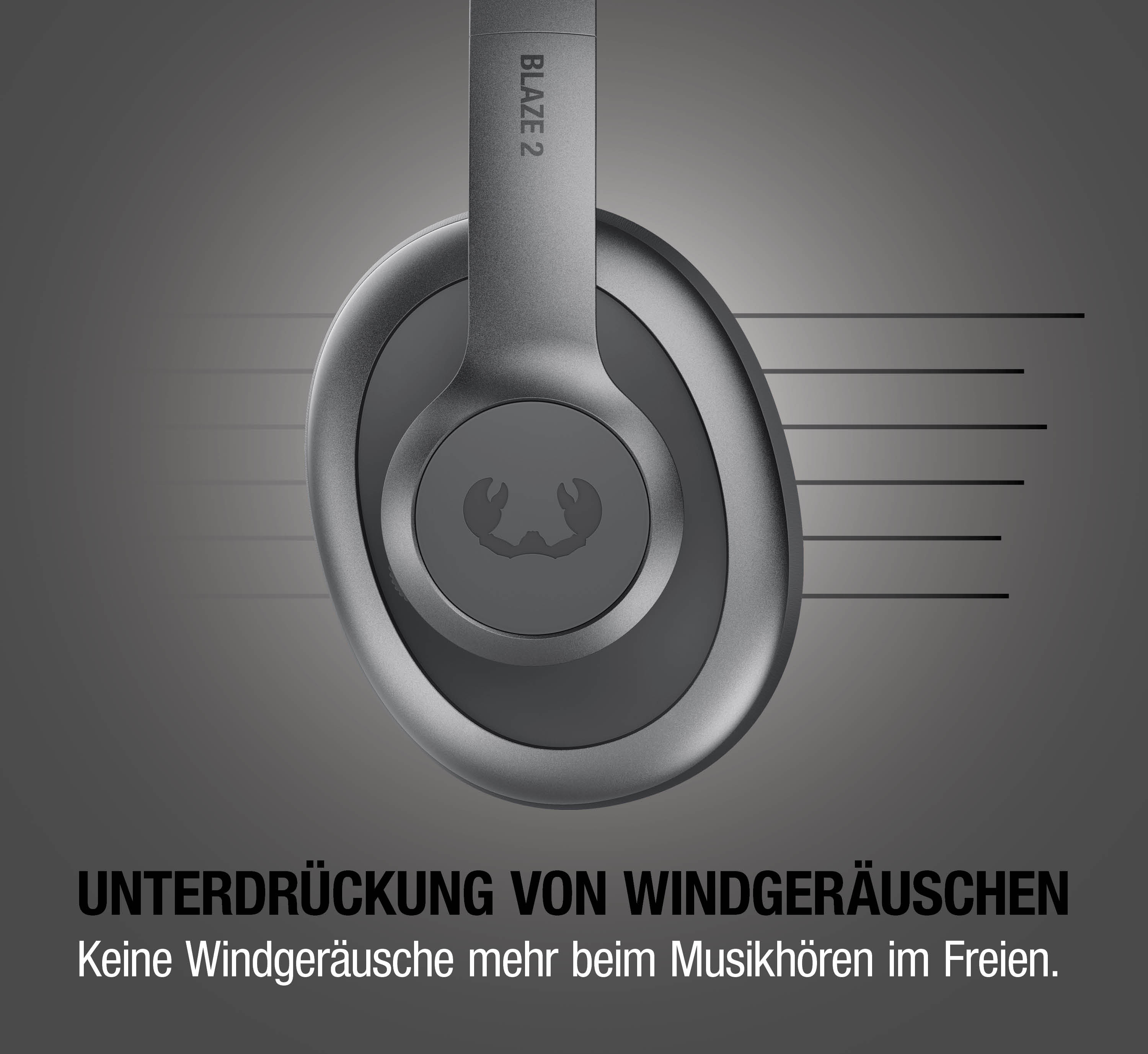 Graue Kopfhörer mit dem Logo eines Skorpions, Modell Blaze 2.