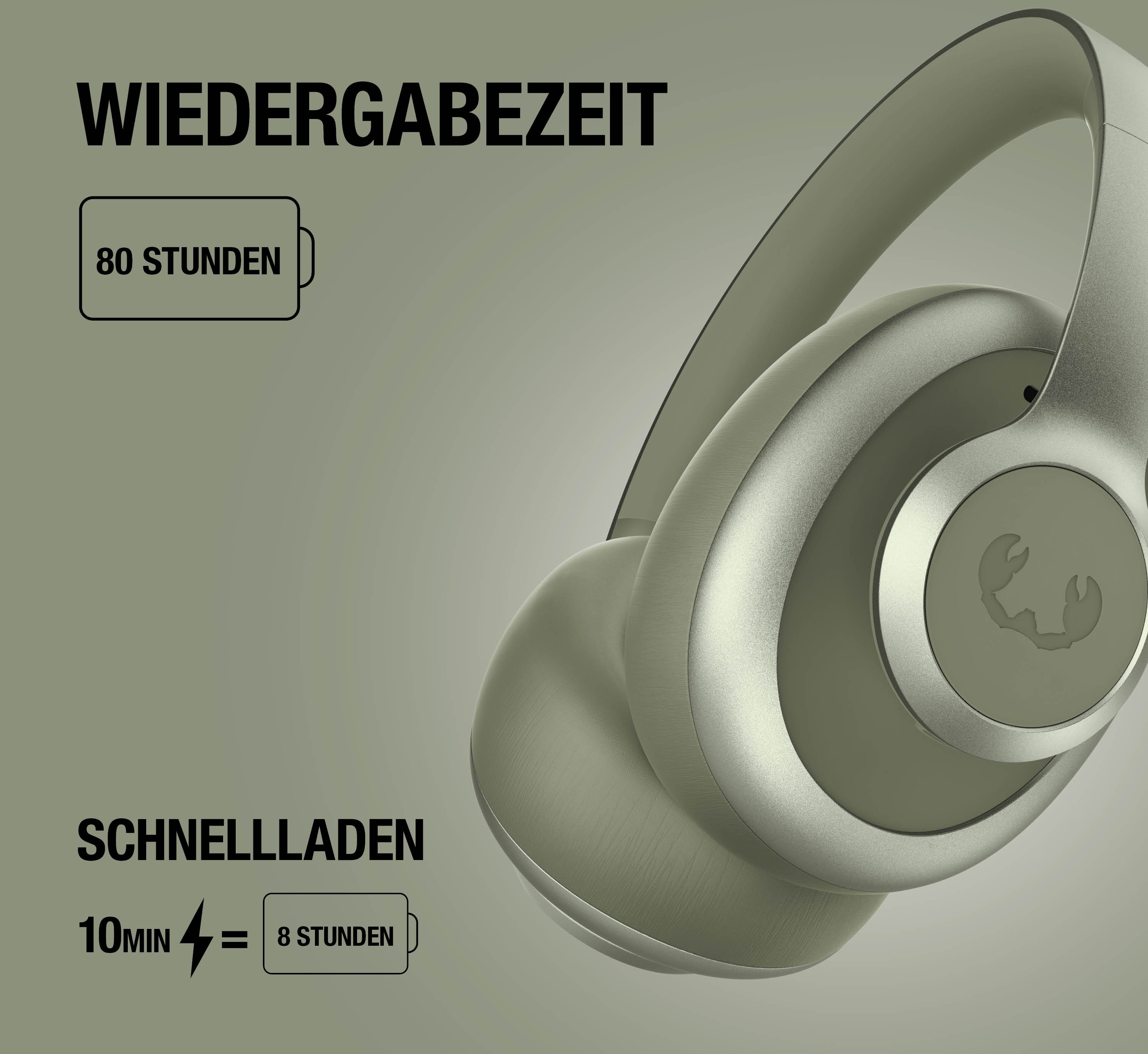 Kopfhörer mit 80h Wiedergabezeit und Schnellladefunktion.