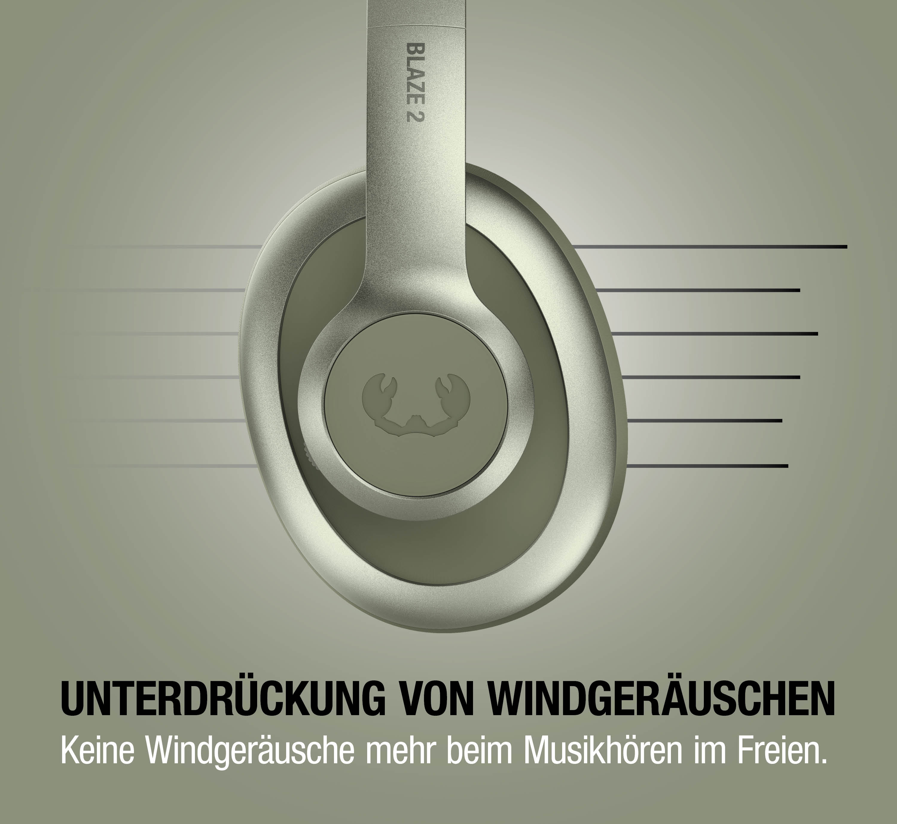 Ein silberner Kopfhörer mit dem Logo 'Blaze 2' und Wellenlinien.