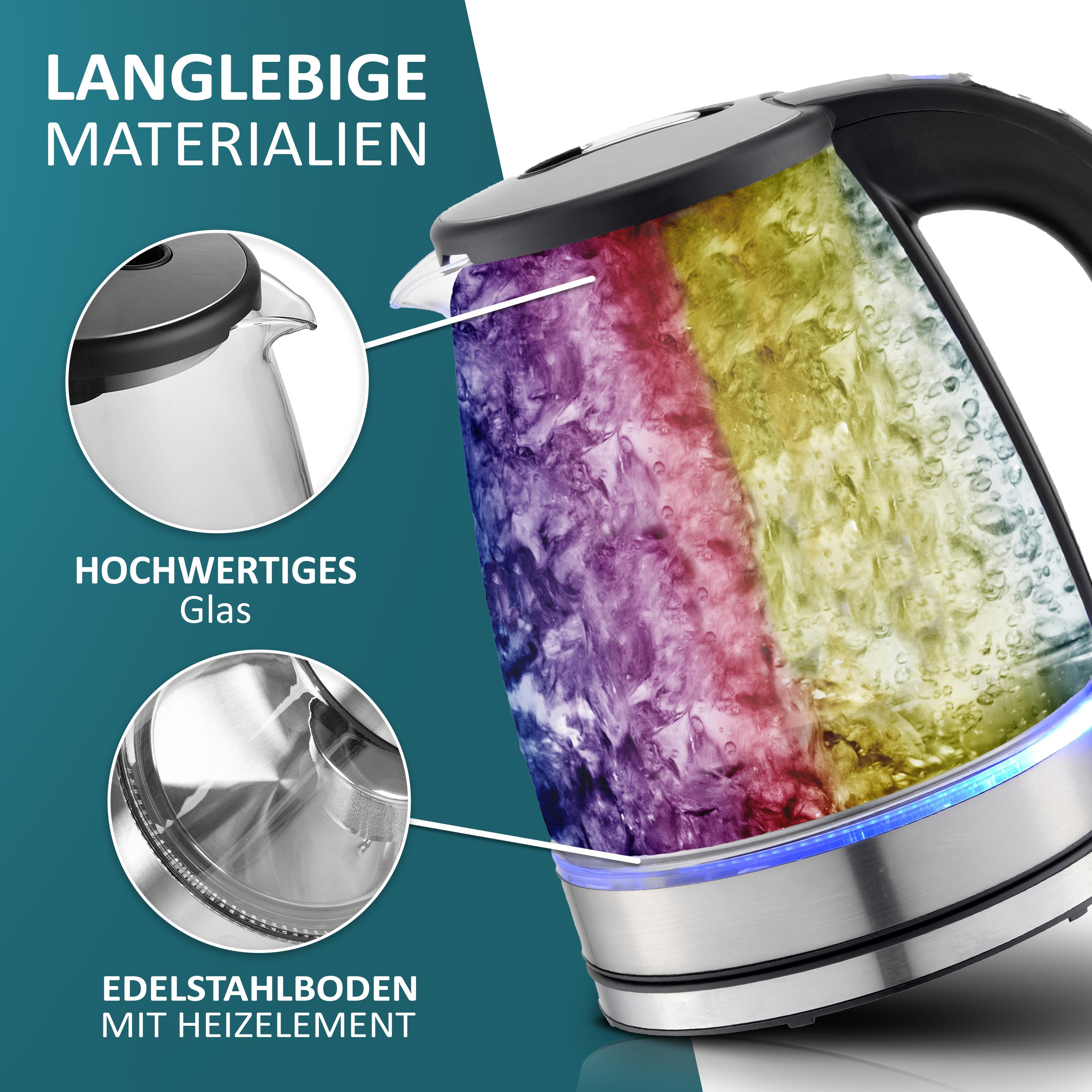 Un bollitore in vetro che bolle acqua con una sfumatura di colore.