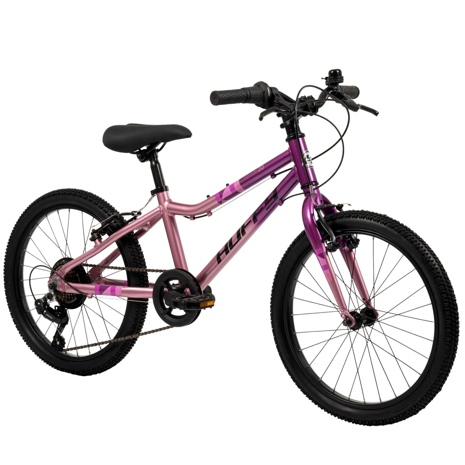 Ein rosafarbenes Kinderfahrrad mit 20-Zoll-Rädern und schwarzen Reifen.