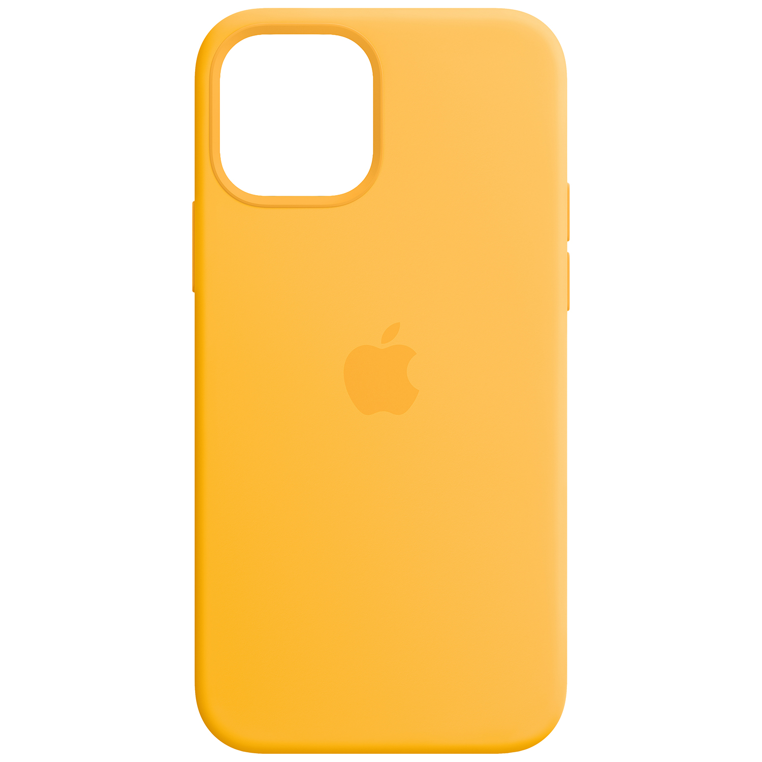 A yellow iPhone case with an embossed Apple logo in the center.