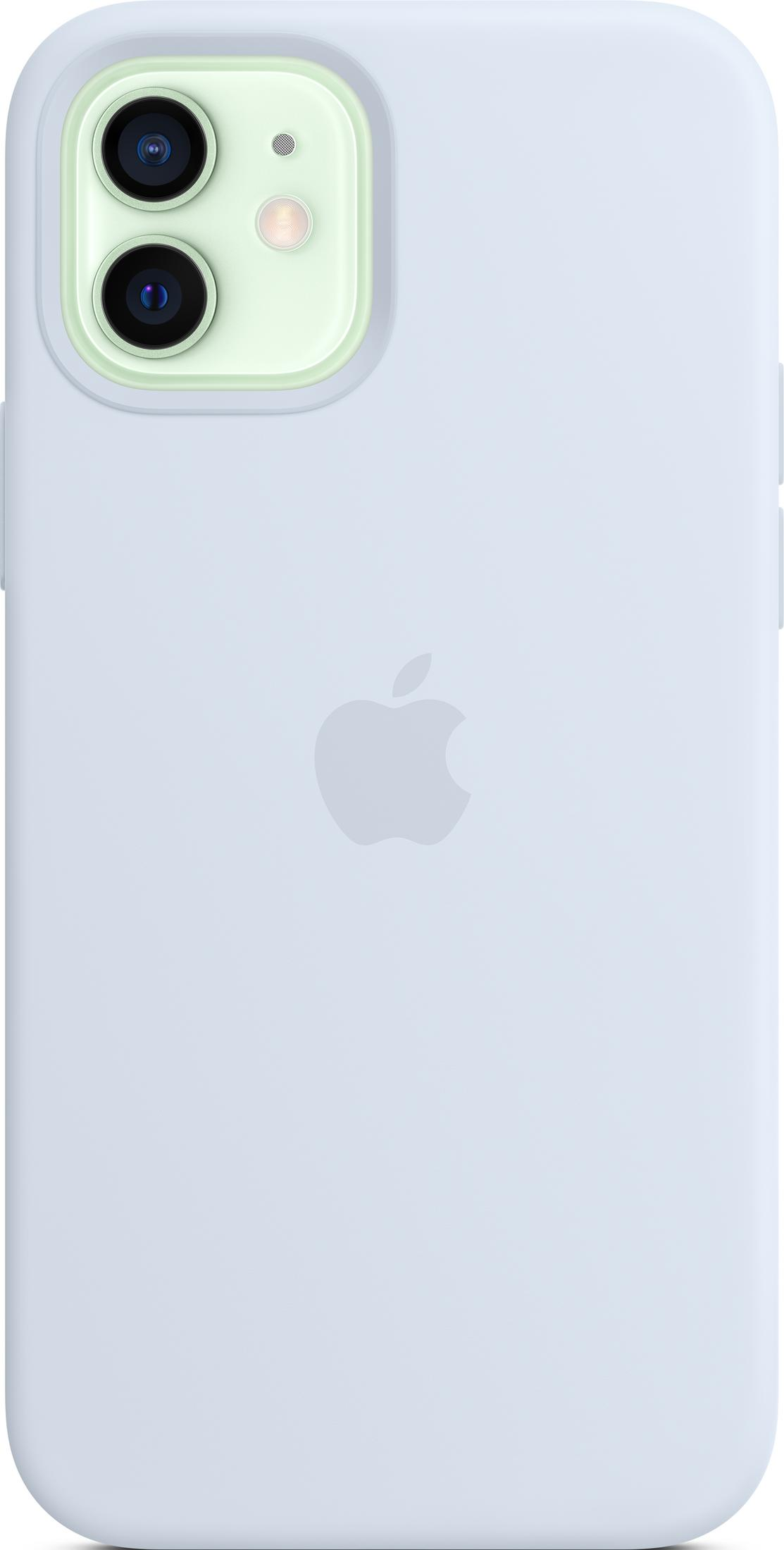 Ein hellblaues iPhone mit einer hellgrünen Kameraeinheit und einem Apple-Logo.