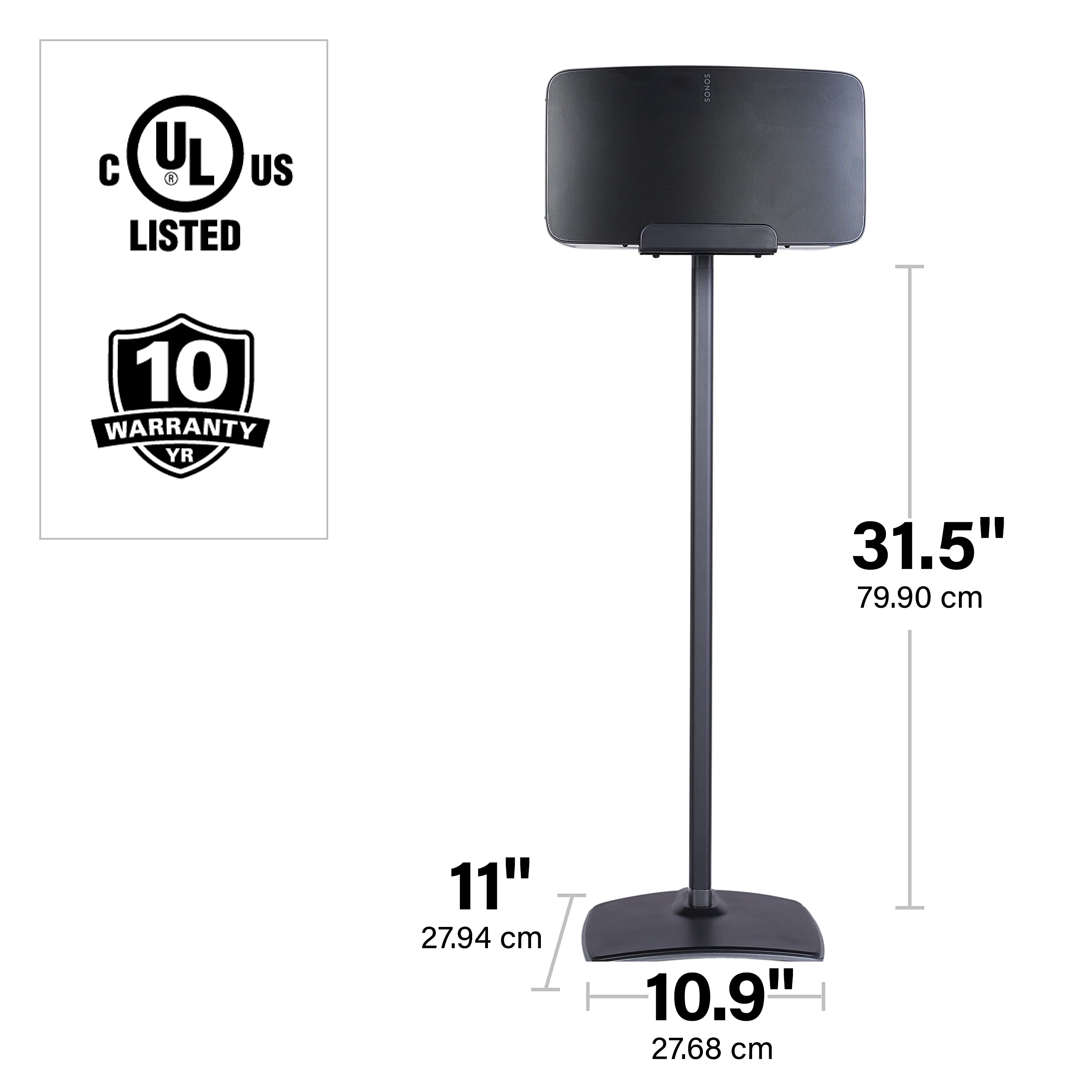 Ein schwarzer Lautsprecherständer mit Sonos-Logo, 31,5 Zoll hoch.