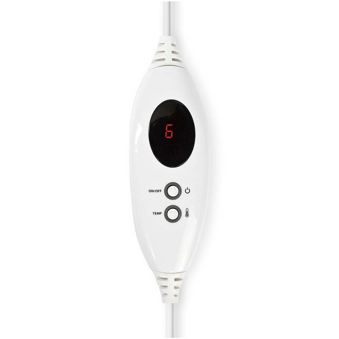 Controller bianco per coperta elettrica con display digitale rosso che mostra '6'.