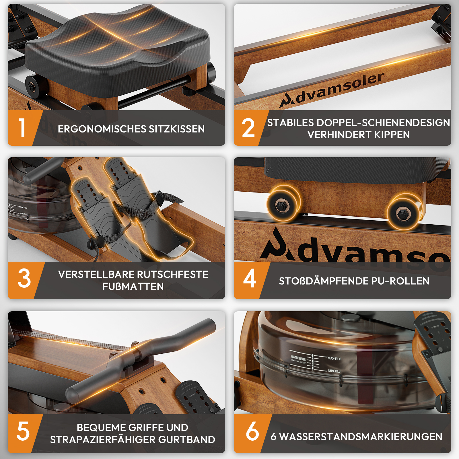 Ergonomisches Sitzkissen mit gepolstertem Design auf einem Rudergerät.