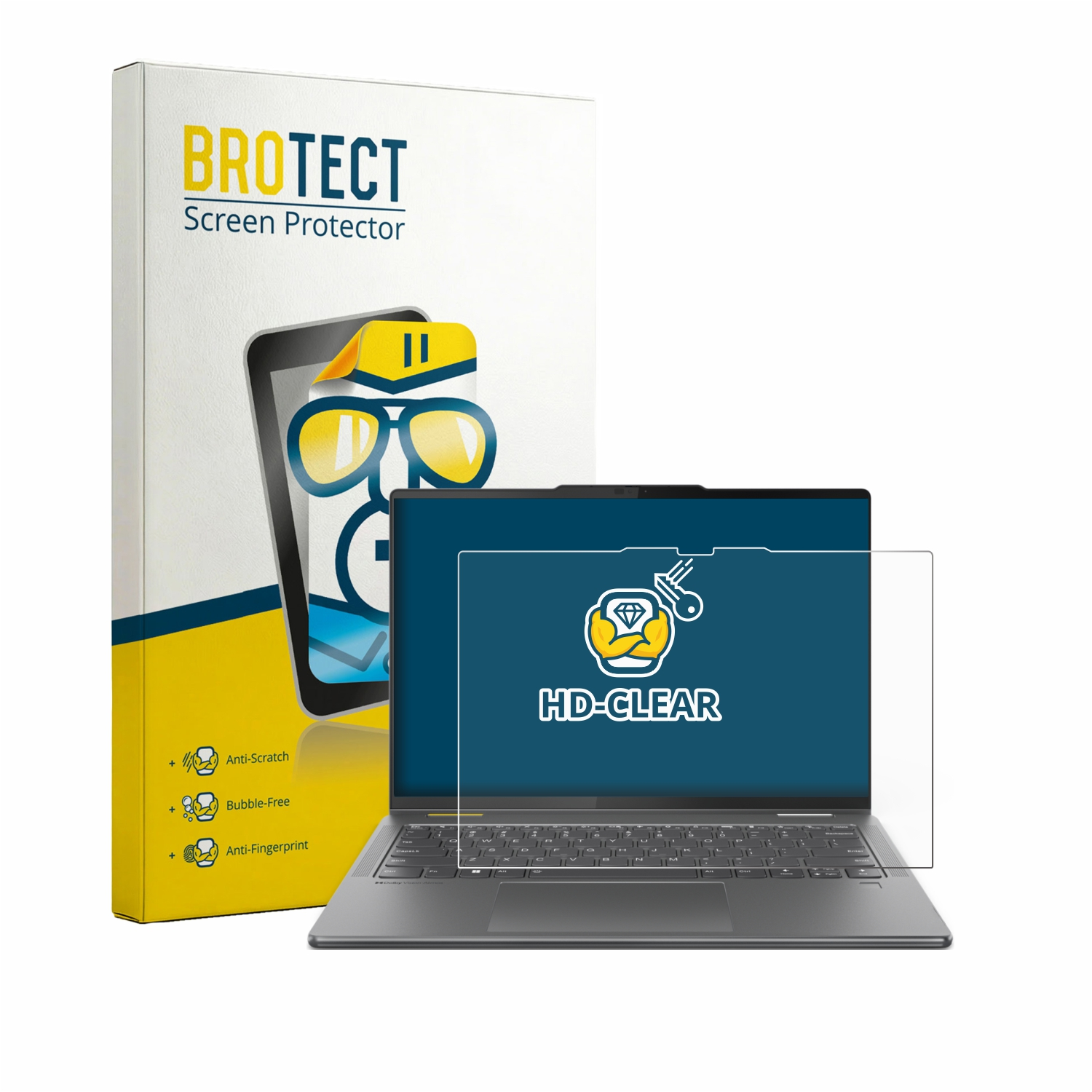 Ein Laptop mit einem Bildschirmschutz und Verpackung. Anti-Kratz, Blasenfrei.