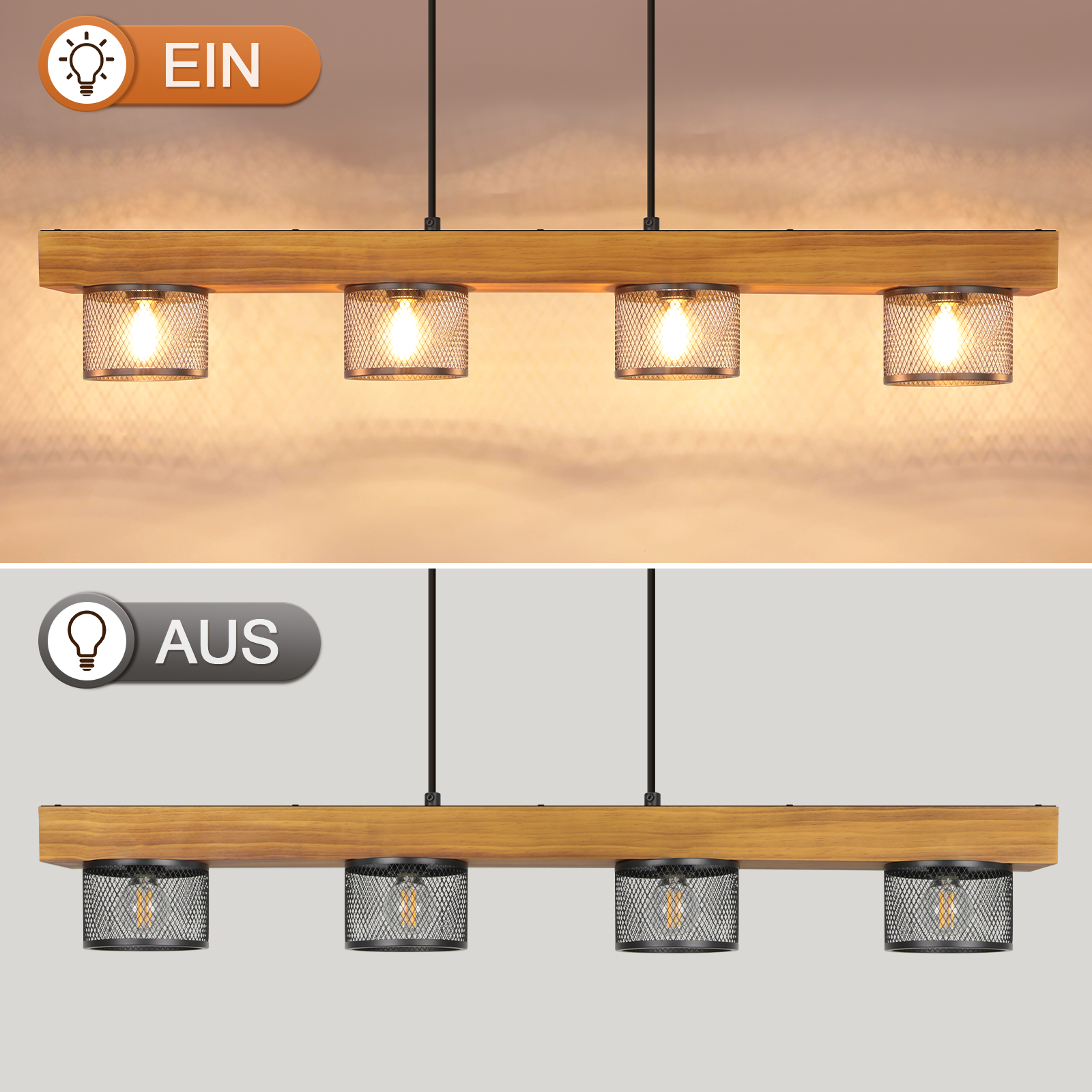 Lampa wisząca czteropunktowa: góra WŁĄCZONA, dół WYŁĄCZONA.