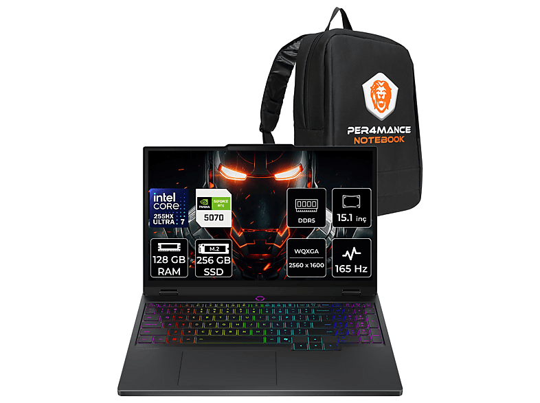 LENOVO Legion 5 RTX 5070 8GB QHD+ 165Hz 83F0008BTRP355 Intel Core Ultra 7 255HX 128 GB RAM 256 GB SSD 15,1 inç FreeDOS Laptop+Çanta Siyah