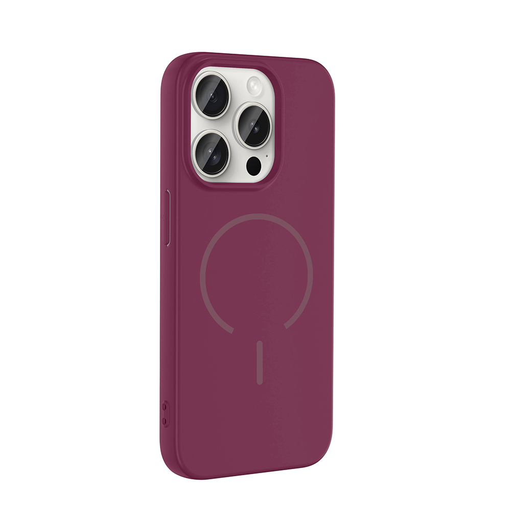 Üç kamera lensli ve dairesel desenli mor telefon kılıfı.