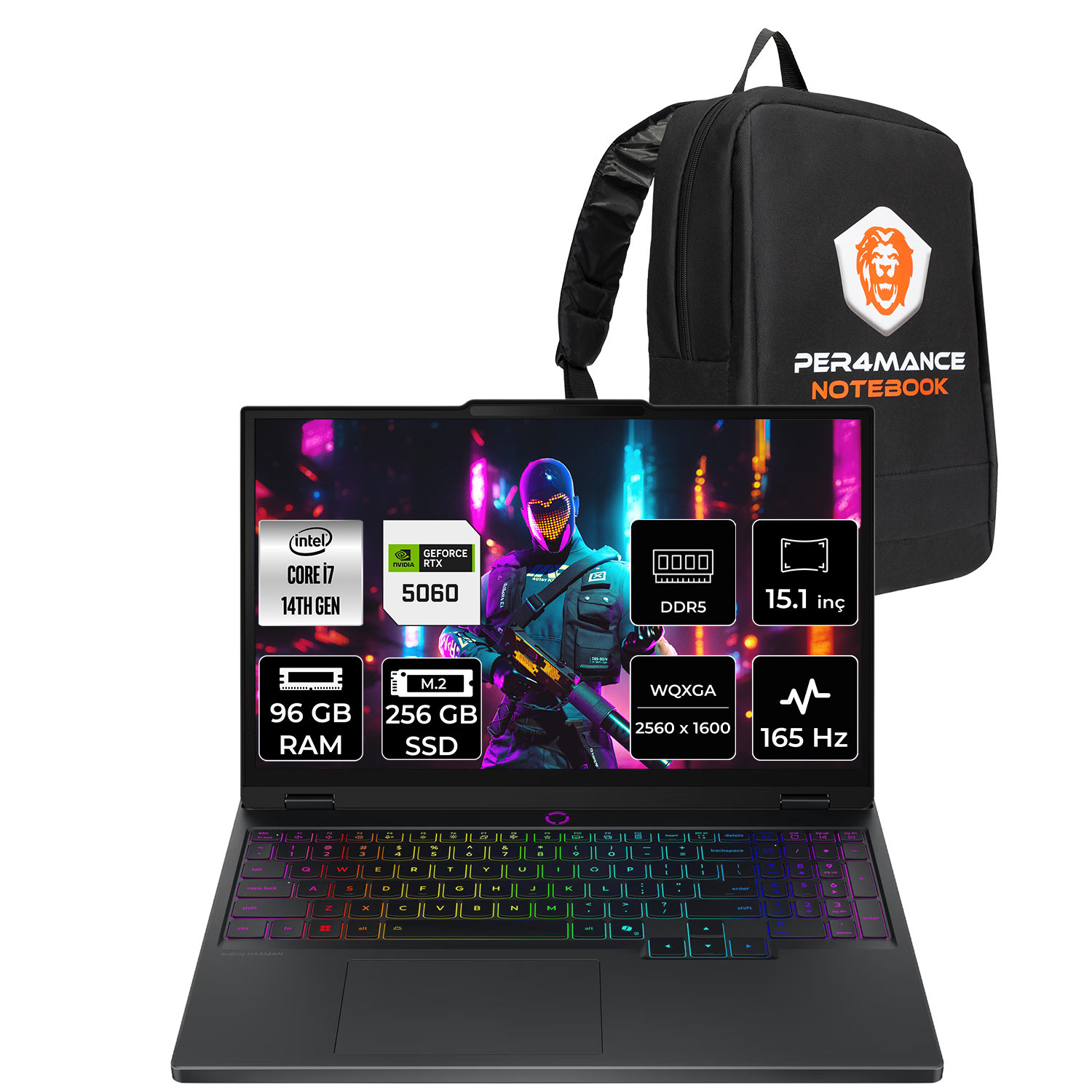 LENOVO Legion 5 RTX 5060 8GB QHD+ 165Hz 83LY00KXTRP349 Intel Core i7-14700HX 96 GB RAM 256 GB SSD 15,1 inç FreeDOS Laptop+Çanta Siyah