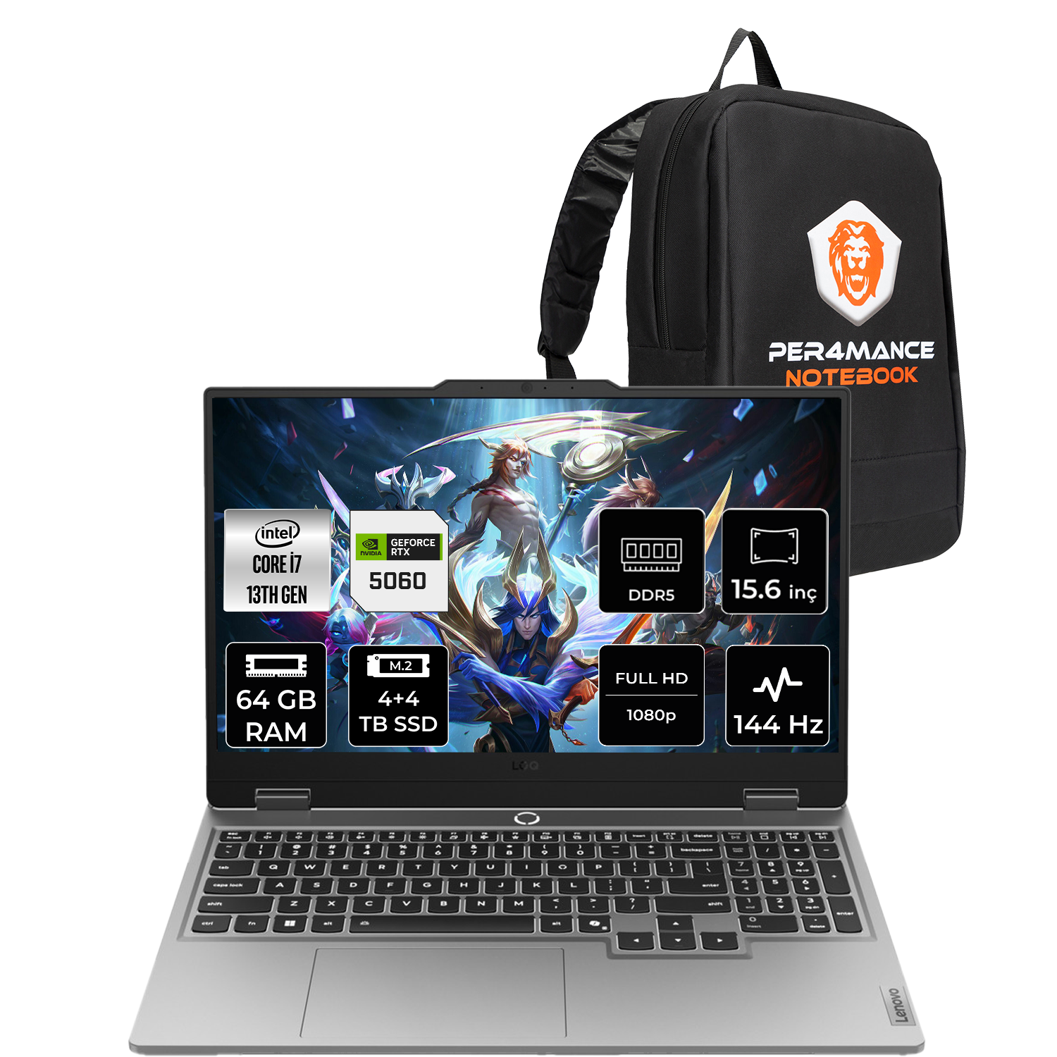 Intel Core i7, 64GB RAM, 4+4TB SSD ve Nvidia RTX 5060 GPU'lu gümüş dizüstü bilgisayar.