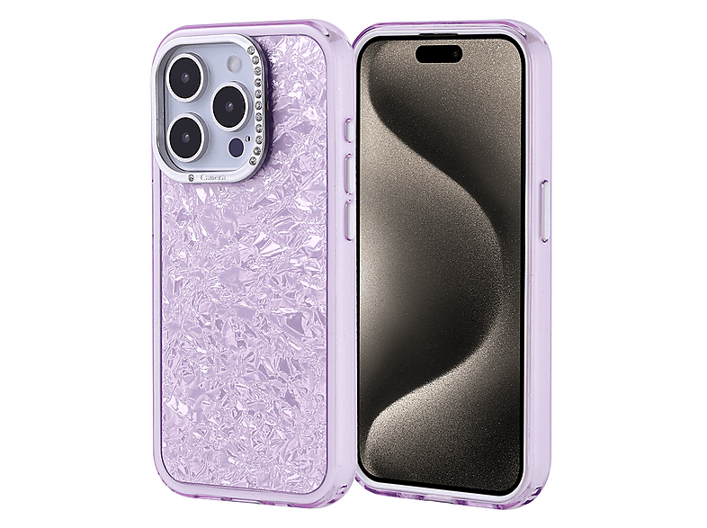 LOPARD iPhone 15 Pro Uyumlu Taşlı Tasarımlı Kapi Kapak Lila Telefon Kılıfı Lila