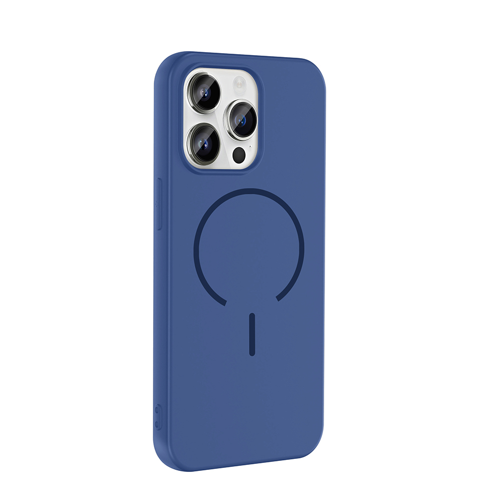 Üç kamera lensli ve dairesel desenli mavi telefon kılıfı.
