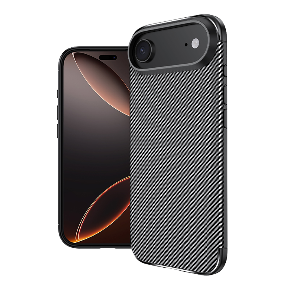 Karbon fiber kılıflı siyah akıllı telefon, beyaz arka plan üzerinde.