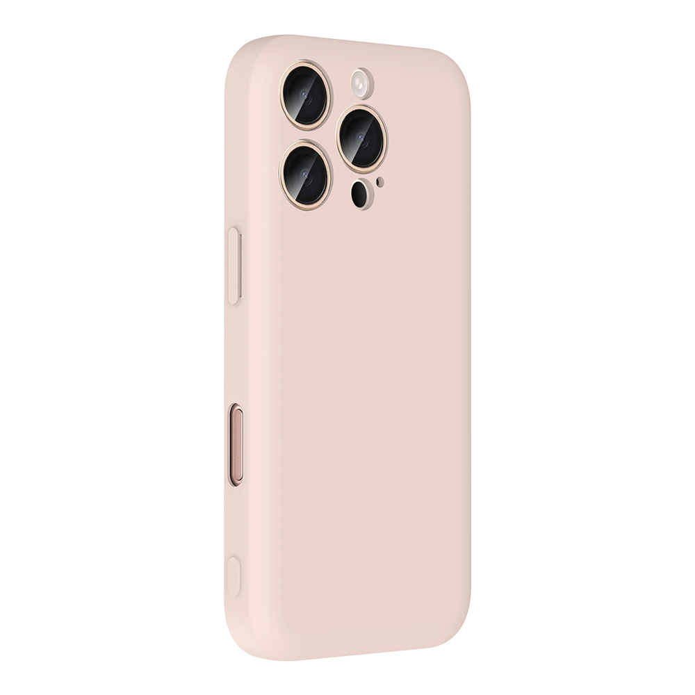 Üçlü kamera kesimli açık pembe telefon kılıfı.