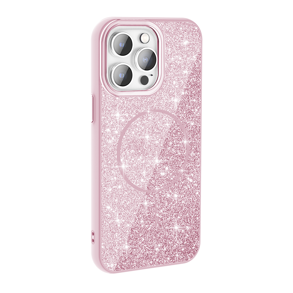 Kamara kesimli pembe simli telefon kılıfı.