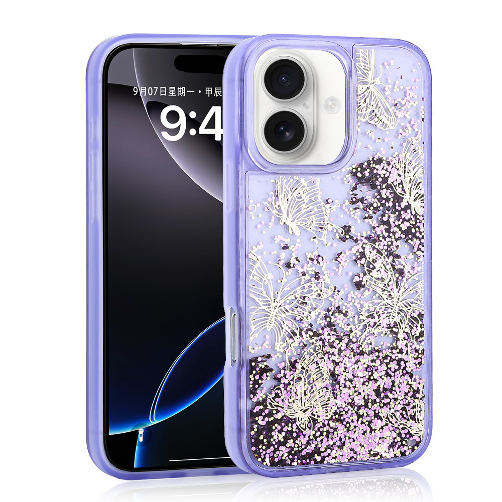 Kelebek ve sim detaylı mor telefon kılıfı.