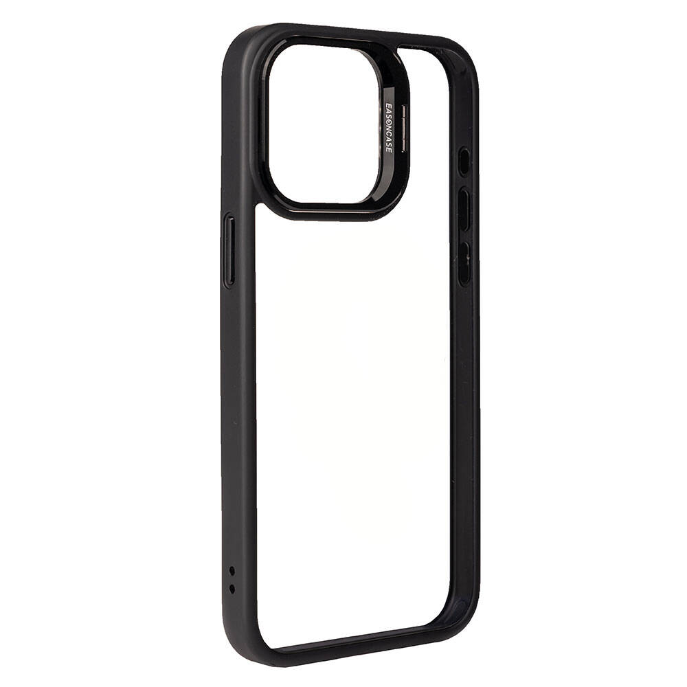 Kamera ve düğmeler için kesikli siyah telefon kılıfı.