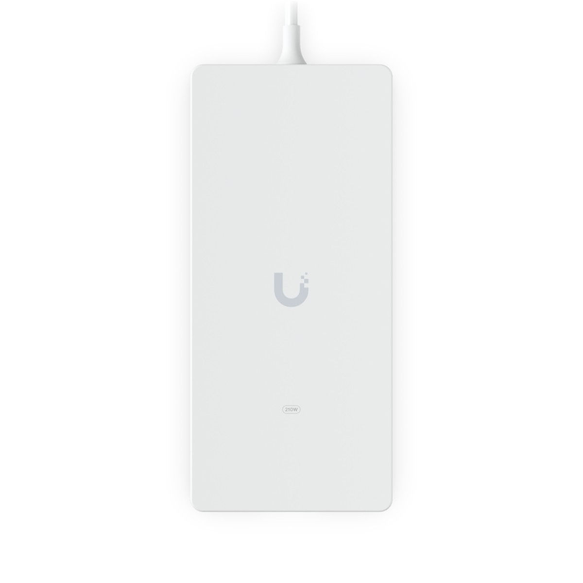 Base di ricarica bianca con logo U e scritta 210W, cavo bianco in alto.