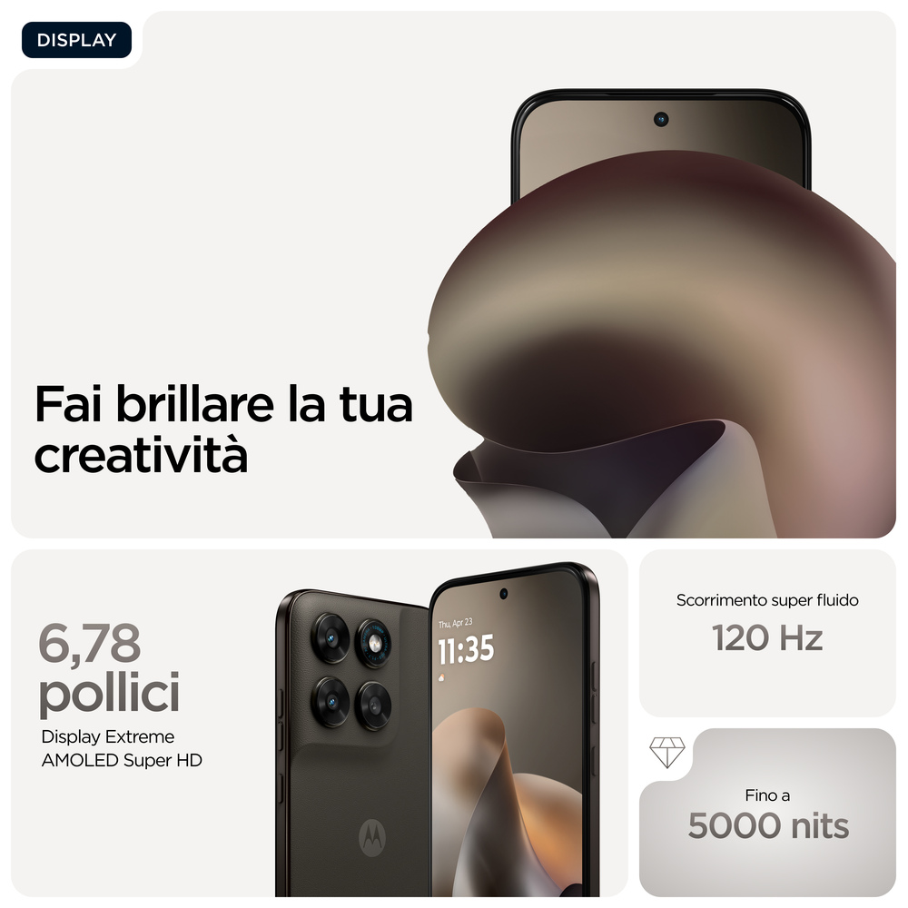 Smartphone mit 6,78 Zoll Display, 120 Hz Bildwiederholrate und 5000 Nits Helligkeit.