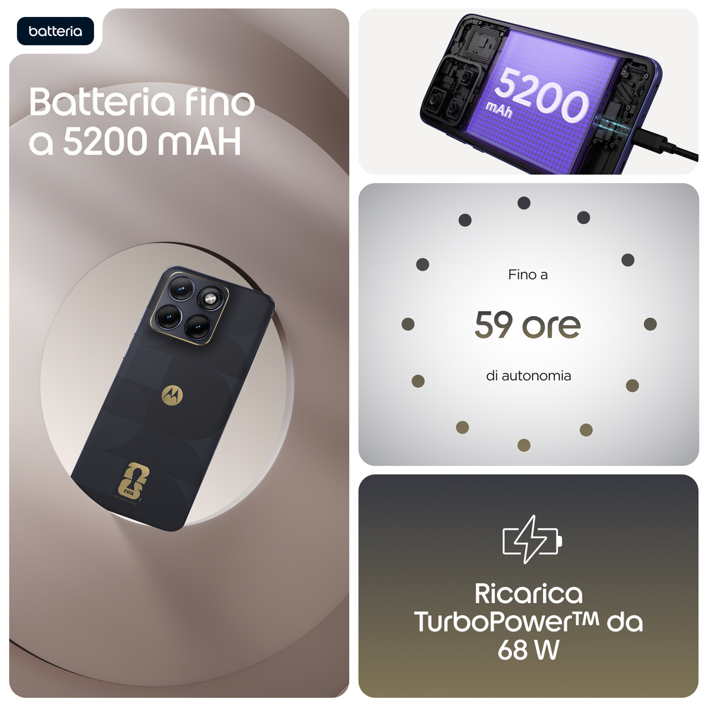 Uno smartphone con batteria da 5200 mAh, 59 ore di autonomia e ricarica TurboPower™ da 68W.