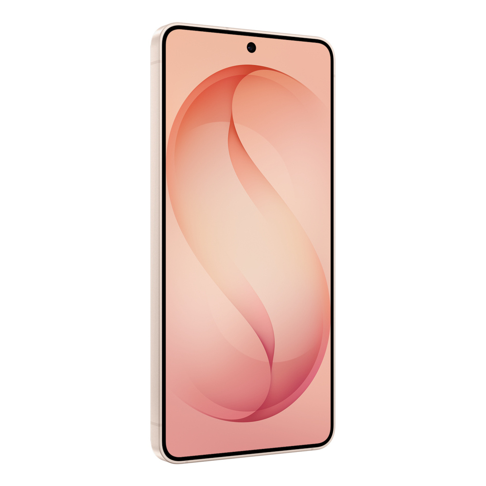 Uno smartphone rosa chiaro con un motivo a onde curve sullo schermo.