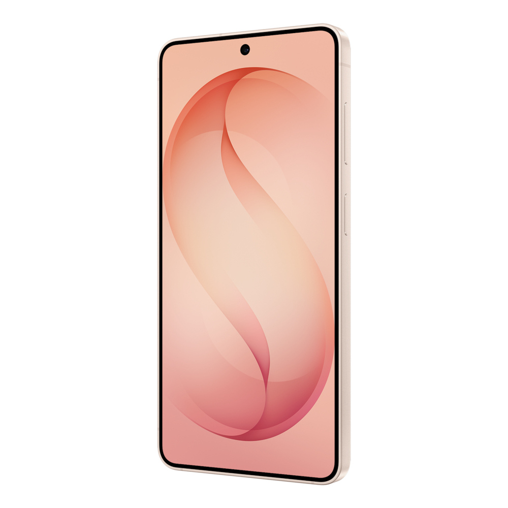 Uno smartphone oro chiaro con un motivo a onde rosa sullo schermo.
