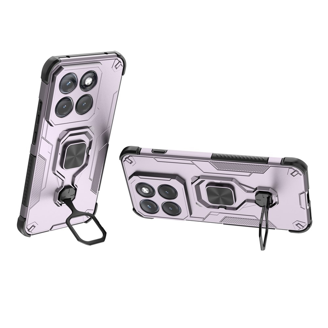 Twee paarse telefoonhoesjes met ringhouders op witte achtergrond.