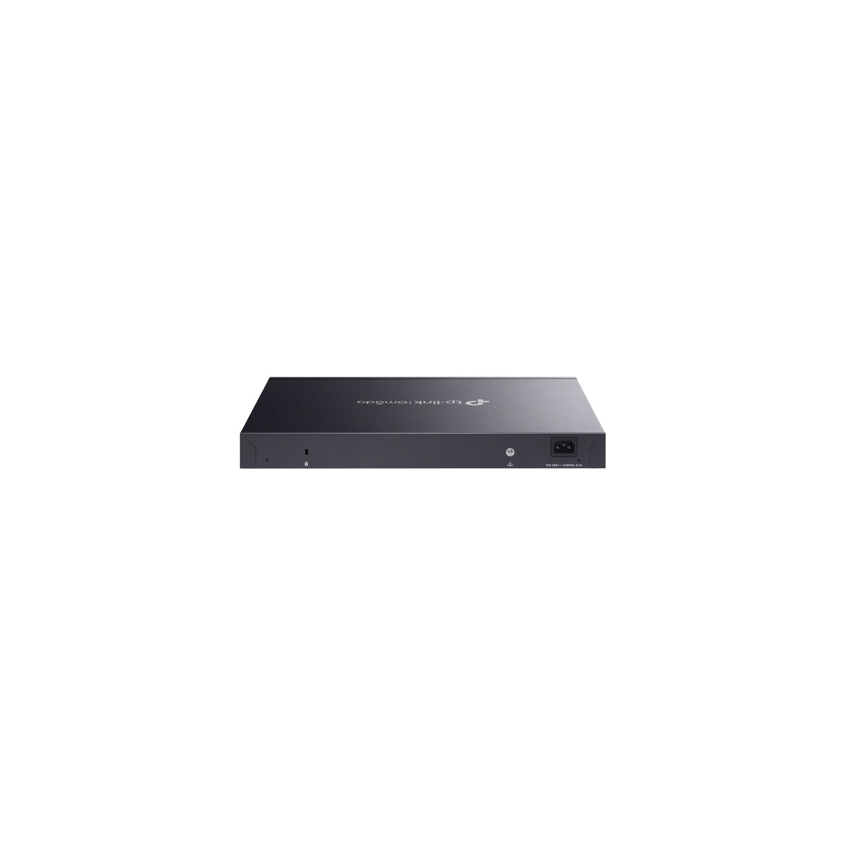 Switch réseau noir avec logo TP-Link Omada sur le dessus.