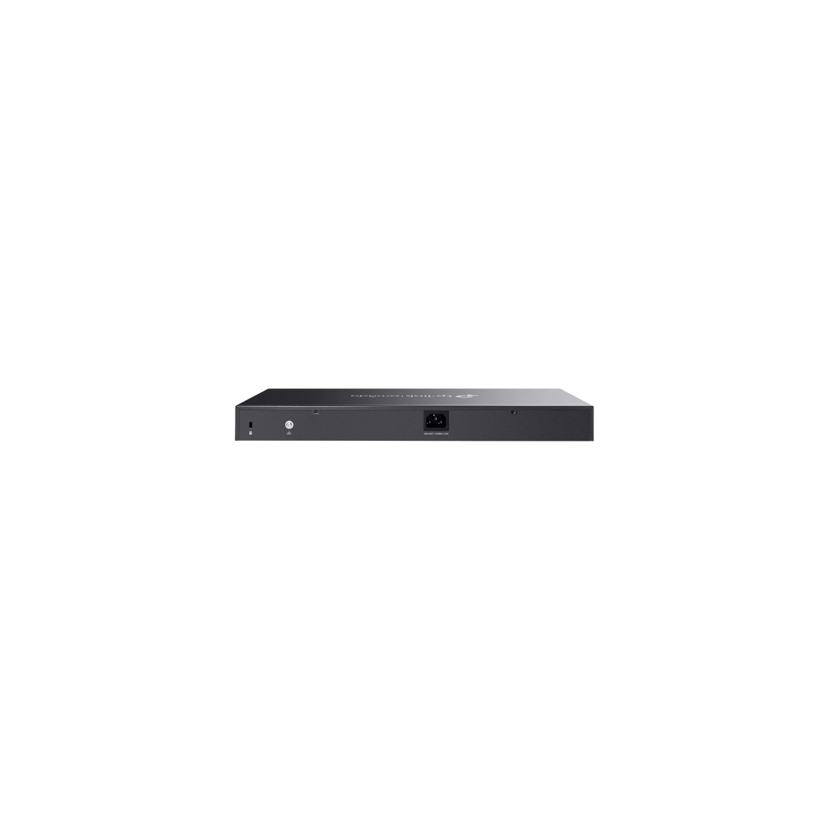 Switch réseau noir avec port d'alimentation et logo TP-Link à l'arrière.