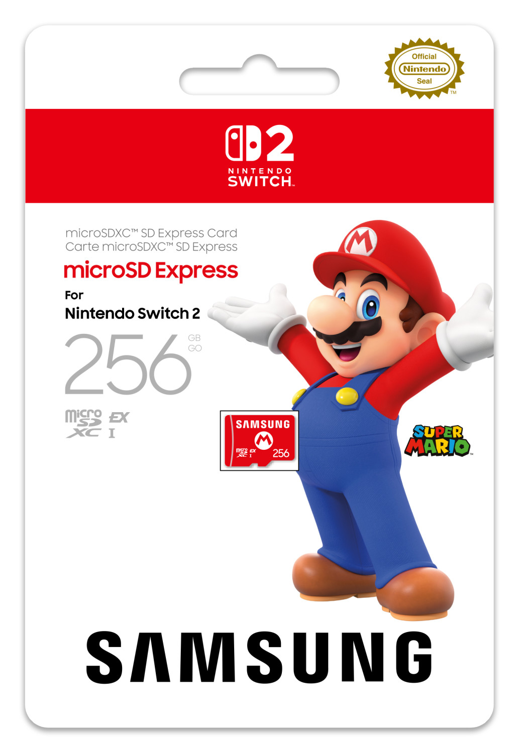 Mario prezentuje kartę microSDXC 256 GB do Nintendo Switch 2.