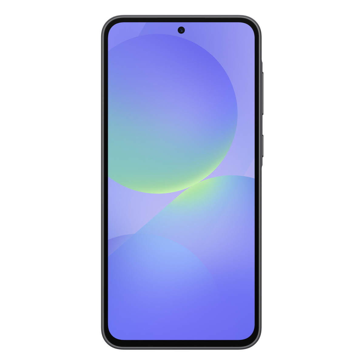 Uno smartphone nero con uno sfondo astratto viola e verde.