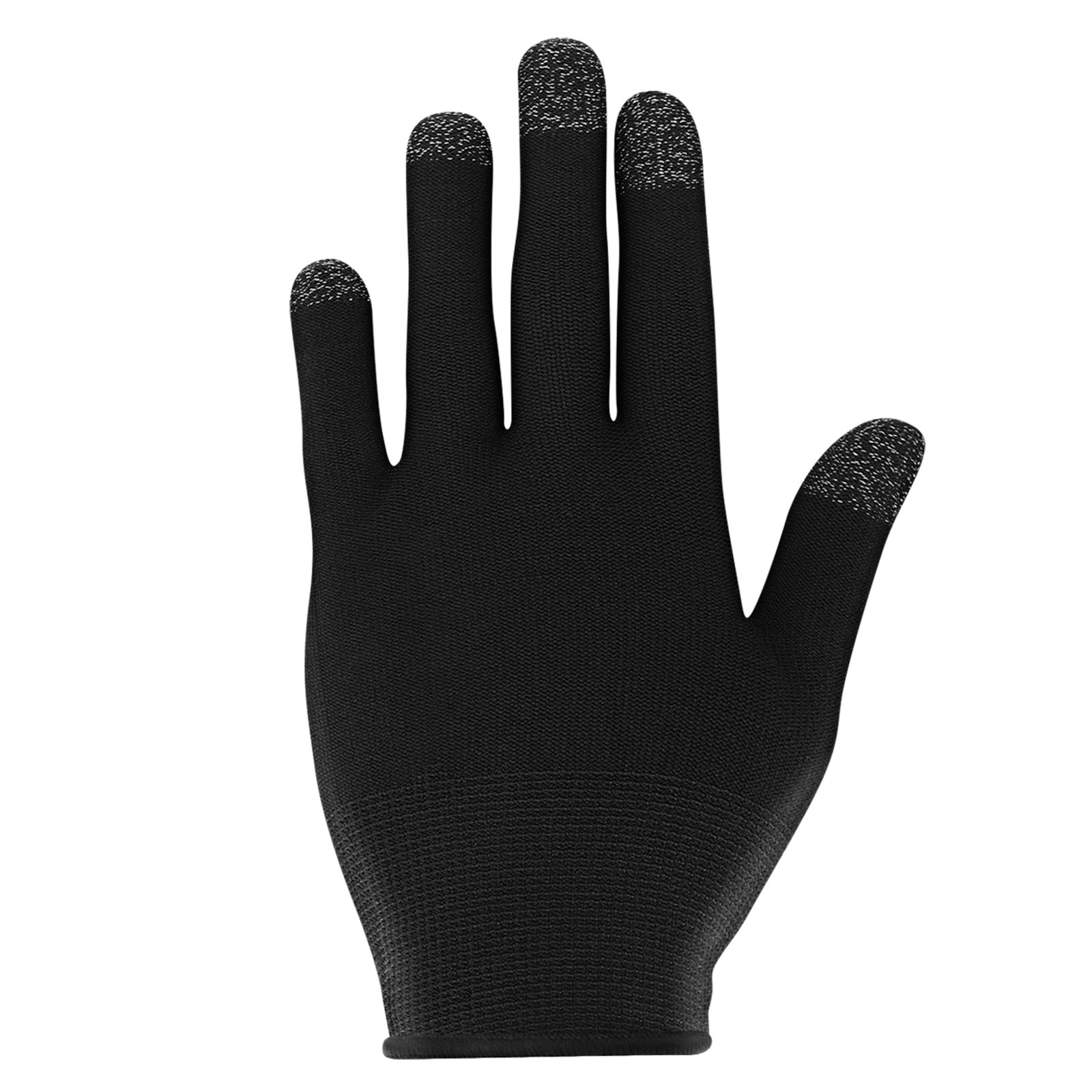Guanto in tessuto nero con punte touch screen sulle dita.