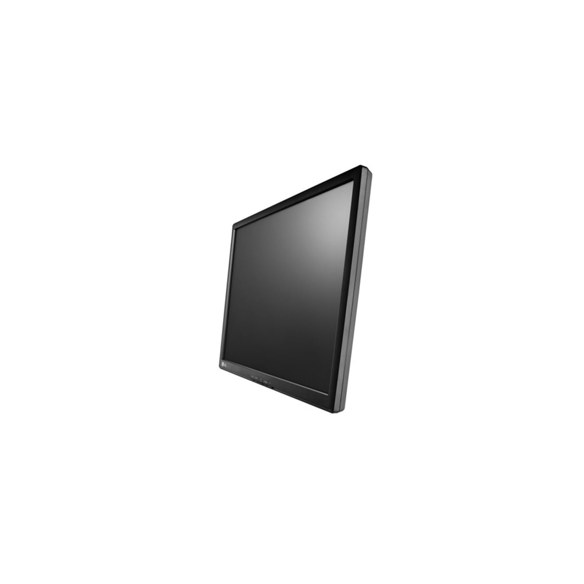 Un monitor nero con schermo scuro su sfondo bianco.